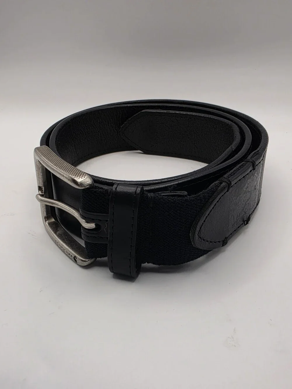Carhartt Black Canvas‎ Leather Trim Belt Size 36 Logo Buckle Workwear Great Cond